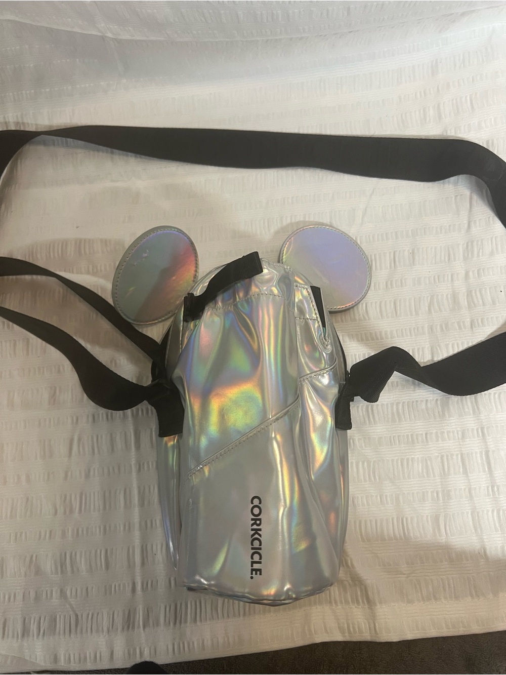 Corkcicle Iridescent Silver Crossbody Bag with Ear Accents